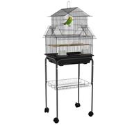 PawHut Cage à Oiseaux sur Pied sur roulettes 50,5 x 41 x 121 cm Acier Noir