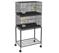PawHut Cage à Oiseaux sur Pied volière Double Acier 77 x 46 x 164 cm Noir
