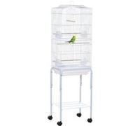 Pawhut Cage à oiseaux sur pied – Volière sur roulettes, toit ouvrant, 3 perchoirs, 46,5 x 36 x 157 cm
