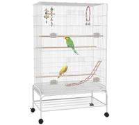 PawHut Cage à Oiseaux sur Pieds roulettes avec 4 mangeoires et 3 perchoirs 79 x 49 x 133 cm Blanc