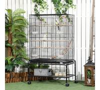 PawHut Cage à oiseaux sur pieds roulettes avec 4 mangeoires et 3 perchoirs 79 x 49 x 133 cm noir Description:Cette jolie cage à oiseaux en métal noir avec étagère sera à la fois pratique à utiliser et