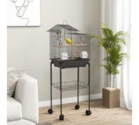 PawHut Cage à oiseaux sur roues 46 x 36 x 120 cm 2 mangeoires 2 perchoirs étagère cage pour perruche calopsitte conure pinson canaris