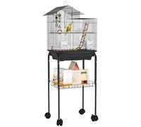 PawHut Cage à Oiseaux sur Roues 46 x 36 x 120 cm 2 mangeoires 2 perchoirs étagère Cage pour Perruche calopsitte Conure Pinson canaris