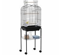 Pawhut Cage à oiseaux sur roulettes, toit ouvrant, 3 perchoirs, étagère 46×36×130 cm Noir