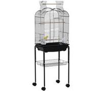 Cage à oiseaux volière amovible sur roulettes - toit ouvrant, tiroir déjection, 2 perchoirs, 2 trappes, porte, 2 mangeoires, 2 poignées - étagère -
