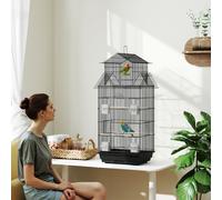 PawHut Cage à oiseaux volière avec balançoire poignée portable 4 mangeoires 3 perchoirs 50,5 x 41 x 104 cm en acier noir