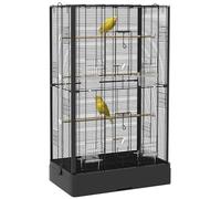 PawHut Cage à Oiseaux, volière avec Portes, perchoirs - Cage pour canaris perruches perroquets - 61 x 36,5 x 98 cm - Noir