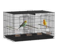PawHut Cage à Oiseaux Volière Intérieur avec Séparateur 76x46x46 cm Noir | Acier, 4 Perchoirs en Bois, Plateau Coulissant, 4 Mangeoires, pour Perruches, Canaris, Pinsons
