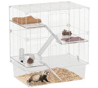 PawHut Cage à plusieurs niveaux pour rongeurs en acier 73x47x80cm Blanc