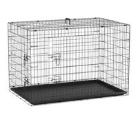 PawHut Cage Caisse de Transport Pliante Chien Acier 121x77x82cm Noir | 2 Portes Verrouillables, Plateau Amovible, Cage de Transport pour Chien