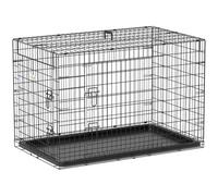 PawHut Cage Caisse de Transport Pliante Chien Acier 92x57x62,5cm Noir | 2 Portes Verrouillables, Plateau Amovible, Cage de Transport pour Chien
