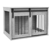 PawHut Cage Caisse Niche pour Chien Animaux intérieur Meuble Cage Chien intérieur 1 Porte coulissante, Table d'appoint, métal Effet Bois, dim. 57H x 80L x 54l cm