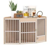 PawHut Cage d'angle pour Chien, Cage pour Chien intérieur avec Porte rotative, Table d'appoint pour Petits et Moyens, 113 x 80 x 64 cm, chêne