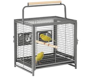 PawHut Cage de Transport en Acier pour perroquets, Cage à Oiseaux avec 2 Bols en Acier Inoxydable, 2 perchoirs en Bois, Plateau inférieur Amovible, pour Cockatiels, Conures, Gris d'Afrique, Noir