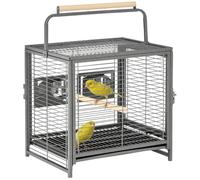 PawHut Cage de Transport en Acier pour perroquets, Cage à Oiseaux Noir | 2 Bols en Acier Inoxydable, 2 Perchoirs en Bois, Plateau Inférieur Amovible, pour Cockatiels Conures Gris d'Afrique