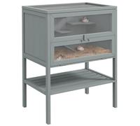 PawHut Cage en Bois pour Hamster avec Étagère 60x40x80 cm Gris | Maison de jeu pour petits animaux, cage pour gerbille, toit ouvrant, rampe, pour gerbilles, hamsters nains