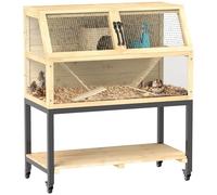 PawHut Cage en Bois pour Hamster avec étagère de Rangement et roulettes