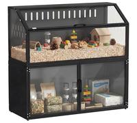 PawHut Cage Hamster 2-en-1 avec Armoire de Rangement - Habitat Géant 104cm pour Rongeur Acier Résistant aux Morsures et Acrylique Transparent - Grande Cage Design pour Hamster Syrien et Souris, Noir