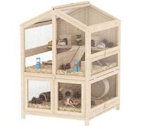 Pawhut Cage Hamster 3 Étages en Bois Bac Amovible 68x61,5x90cm Naturel