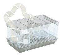Pawhut Cage hamster/rongeur – tunnel, poignée, accessoires – plastique acier, gris/blanc, 58x32x31 cm