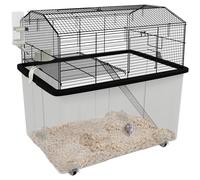 PawHut Cage Hamster, Cage Rongeur, 2 étages, avec roulettes, Plate-Forme et échelle, pour Hamster, en Fil d'acier, 57 x 43 x 57 cm, Noir