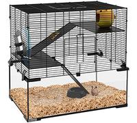 Cage hamster - PawHut - 3 niveaux - roue rampes maisonnette abreuvoir mangeoire - 60L x 40l x 54,5H cm - noir