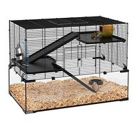 PawHut Cage Hamster, Cage Rongeur, 3 Niveaux avec Roue, rampes, maisonnette, Abreuvoir, mangeoire, 76,5L x 48,5l x 54,5H cm, Noir
