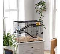 PawHut Cage hamster cage rongeur 3 niveaux avec roue rampes maisonnette abreuvoir mangeoire 76,5L x 48,5l x 54,5H cm noir