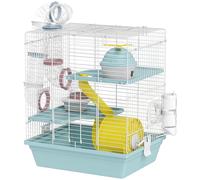 PawHut Cage hamster, cage rongeur à 3 niveaux, avec roue d'exercice, tunnel de jeu, gamelle, cabane, 34,5 x 27,5 x 41 cm, bleu