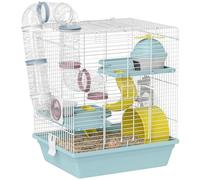 PawHut Cage Hamster, Cage Rongeur à 3 Niveaux, avec Roue d'exercice, Tunnel de Jeu, gamelle, cabane, échelle, pour Hamsters Nains et gerbilles, 34,5 x 27,5 x 41 cm, Bleu