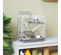 PawHut Cage hamster, cage rongeur à 3 niveaux, roue d'exercice, tunnel, gamelle, niche et rampe d'accès, 45 x 30 x 45 cm, gris