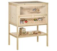 PawHut Cage Hamster en Bois 3 Niveaux, Habitat pour Rongeur 60x40x80cm
