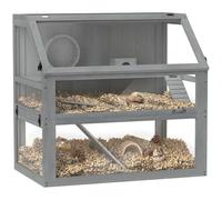 PawHut Cage Hamster en Bois à 3 Niveaux Rampes 80x50x76cm Gris Clair