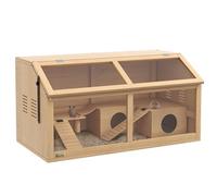 PawHut Cage Hamster en Bois avec Acrylique, 85cm - Habitat Grand pour Rongeur avec Ventilation, Couvercle ouvrant et Accessoires - Terrarium pour gerbilles et Souris 85x45x44cm, Effet Bois Naturel