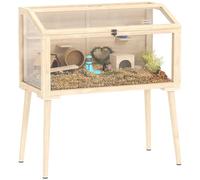 PawHut Cage Hamster en Bois FSC, habitats pour Rongeur et Souris avec Toit ouvrable, 7 Plateformes, 2 balançoires et Bouteille d'eau, pour gerbilles et Cochon d'Inde, 110x52x101cm, Effet Bois Naturel