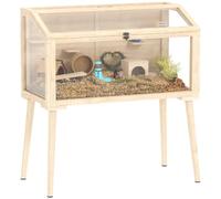 PawHut Cage Hamster en Bois Toit Ouvrable 110x52x101cm Effet Bois Naturel | Habitat pour Rongeur et Souris, 7 Plateformes, 2 Balançoires, Bouteille d'Eau, Cage à Gerbilles