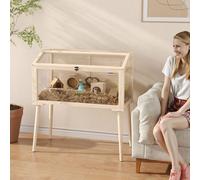 PawHut Cage hamster habitats pour rongeur bois FSC toit ouvrable 7 plateformes 2 balançoires 110x52x101cm effet bois naturel