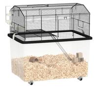 Pawhut Cage Rongeur Hamster 2 étages – 57x43x57 cm – roulettes, plateforme, échelle – Noir