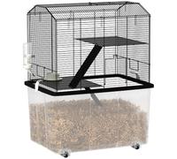 Cage hamster - PawHut - 3 étages - avec roulettes plate-forme et échelle - en fil d'acier - 57 x 43 x 74 cm - noir