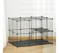 PawHut Cage Modulaire pour Lapins et Cochons d'Inde Multi-niveaux avec 3 Portes et Fils d'Acier, Noir