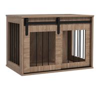 PawHut Cage Niche pour Chien Table d'Appoint 57H x 80L x 54l cm Marron | Animaux Intérieur, Meuble Cage Chien Intérieur, 1 Porte Coulissante, Métal Effet Bois