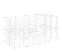 PawHut Cage Parc Clôture pour Animaux Domestiques 146 x 73 x 73 cm Blanc | Enclos pour Petits Animaux, Lapin, Modulable, 2 Niveaux, 36 Panneaux, Bords Arrondis, Fil en Acier