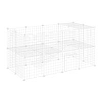 PawHut Cage Parc clôture pour Animaux domestiques enclos pour Petits Animaux 146 x 73 x 73 cm modulable 2 Niveaux 36 Panneaux Bords arrondis Fil en Acier Blanc