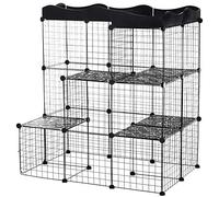 PawHut Cage parc enclos pour petits animaux chats visons modulable 3 niveaux 2 portes rampe fil métallique 105 x 70 x 105 cm noir