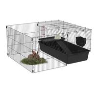 PawHut Cage Petits Animaux avec Course et Rampe, Noir