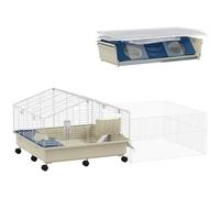 PawHut Cage Petits Animaux avec Parc et Roues, Blanc