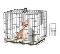 PawHut Cage pliable pour petits chiens avec coussin 2 portes, plateau amovible et cadre en fil métallique 60 x 40 x 50 cm, noir et beige