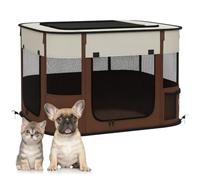 PawHut Cage pour Animaux 6 fenêtres 3 Portes 74x60x45 cm Marron | 2 sacs de rangement, Parc intérieur pour chien, Tissu Oxford & Acier