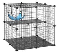 PawHut Cage pour chat d'intérieur de 70 cm, en acier avec 2 portes, design personnalisable pour chatons, parc à 2 étages avec échelle, hamac, plate-forme, noir