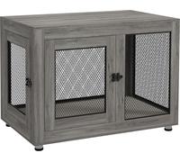 PawHut Cage pour chien à domicile, Box pour chien avec 2 portes, Coussins lavables, Niche pour chien avec pieds réglables, Verrou, pour grands chiens jusqu'à 30 kg, Gris